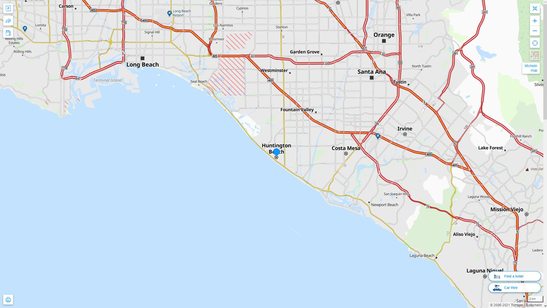 Huntington Beach California Highway and Road Map
